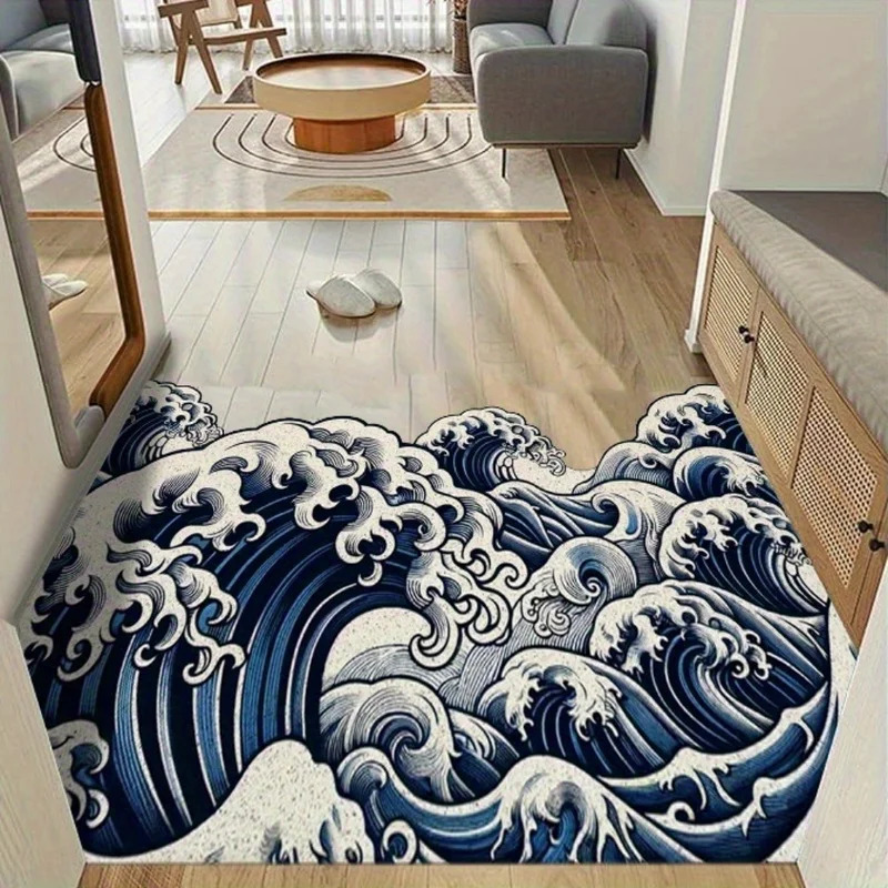 Printed Rug Abstract - VIKAMA Alfombra con diseño de ondas