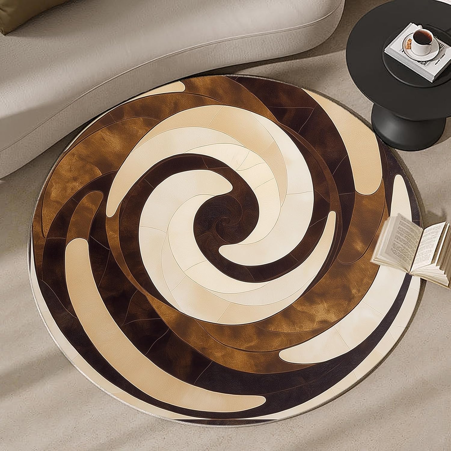 Printed Rug Abstract - Alfombra Redonda con Diseño Espiral 3D,