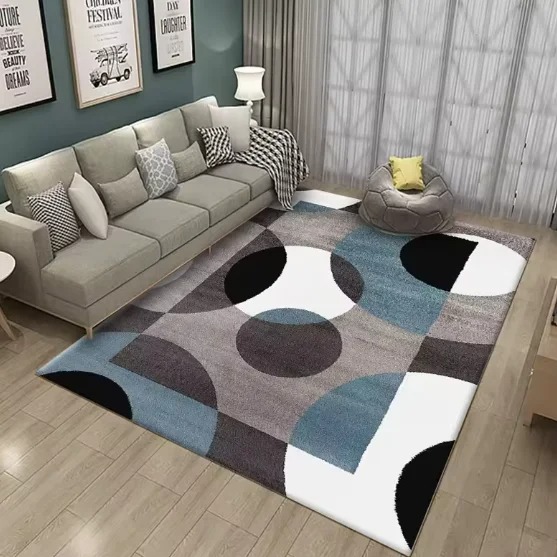 Printed Rug Abstract - Alfombra Moderna Abstracta Geométrica, Diseño Circular